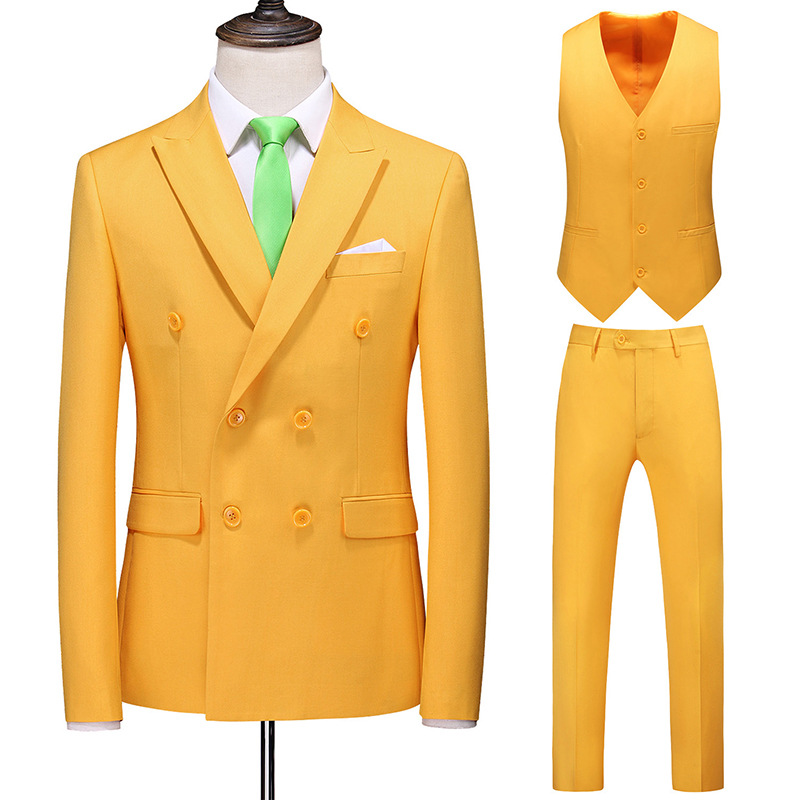 Men's Clothing promotion of men's large size suits three piece suits double breasted solid color suits business formal wear wholesale_voghion.com