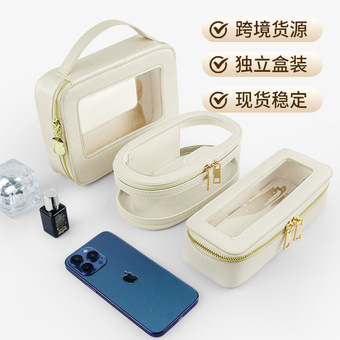 批发新款时尚高档化妆收纳盒包高颜值旅行便携开窗透明pvc化妆包