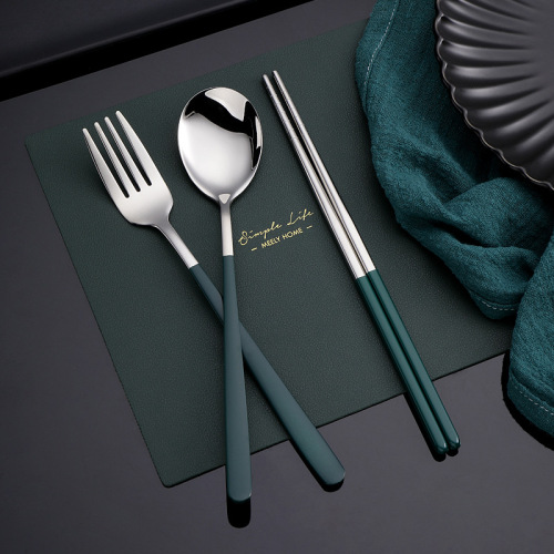 Manufacturer direct supply Korean portable tableware three-piece set 304 stainless steel chopsticks fork spoon travel tableware set