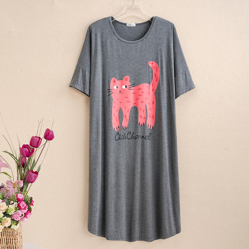 Modal Cat Print Nightgown for Women, Summer Long Pants, Plus Size Maternity Sleepwear for Tall Women, Spring and Autumn Homewear for Plus-Size Women, Wholesale