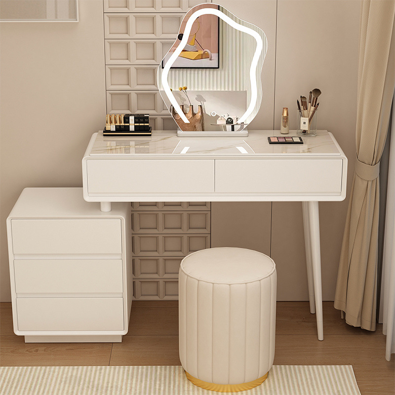 Madera maciza tablero de roca mesa de tocador de estilo de viento silencioso mesa de maquillaje de estilo de viento crema gabinete de almacenamiento mesas de cabecera de cama pequeñas mesas de maquillaje en una