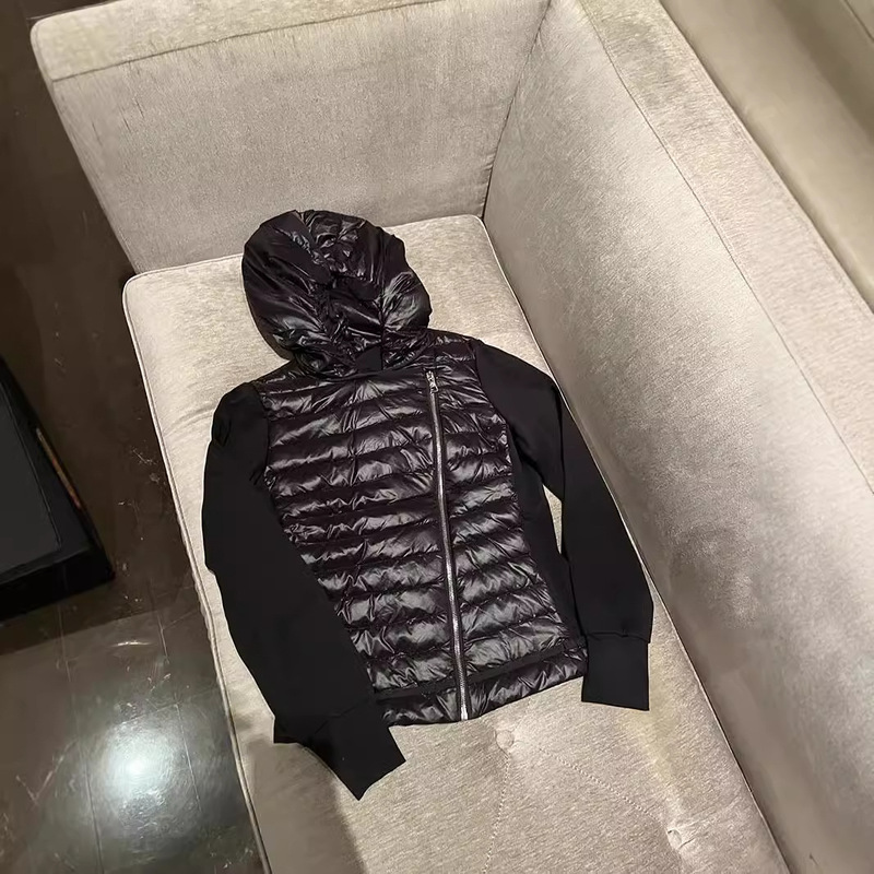 Spring, Summer, Autumn and Winter New Original French Feather Spliced Hooded down Jacket, Goose down Jacket, Diagonal Zipper down Jacket