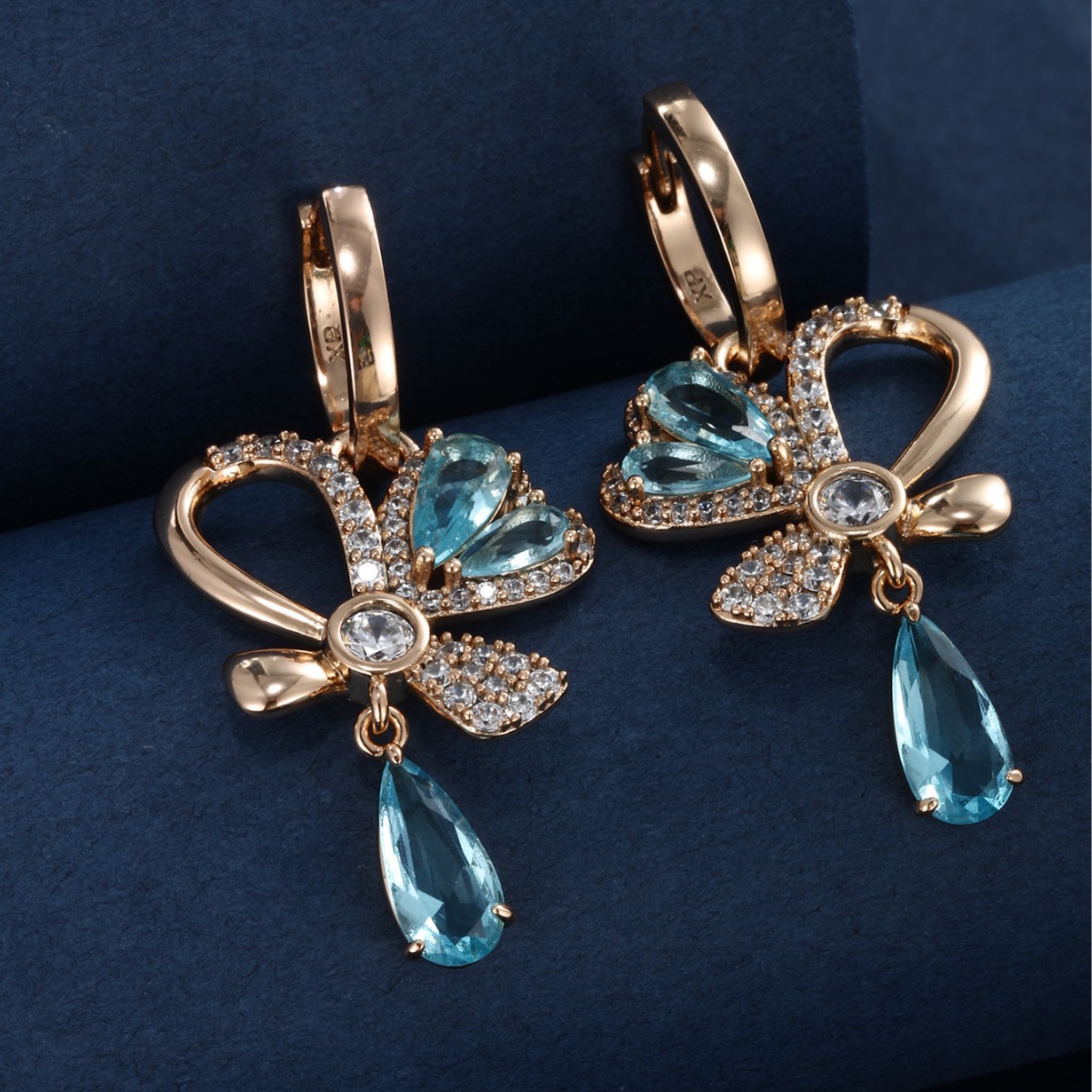 Pendientes Xuping con forma de corazón y lazo para mujer, diseño exclusivo, elegantes y lujosos, clips para las orejas de estilo dulce, nuevo modelo de moda 2023.