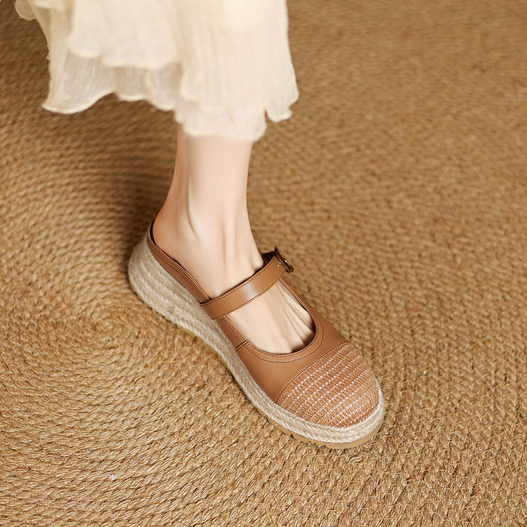 Cowhide~Baotou Half Slippers for Women 2025 New Versatile Thick-Soled Sandals and Slippers Woven Outer Casual Fisherman Shoes New~