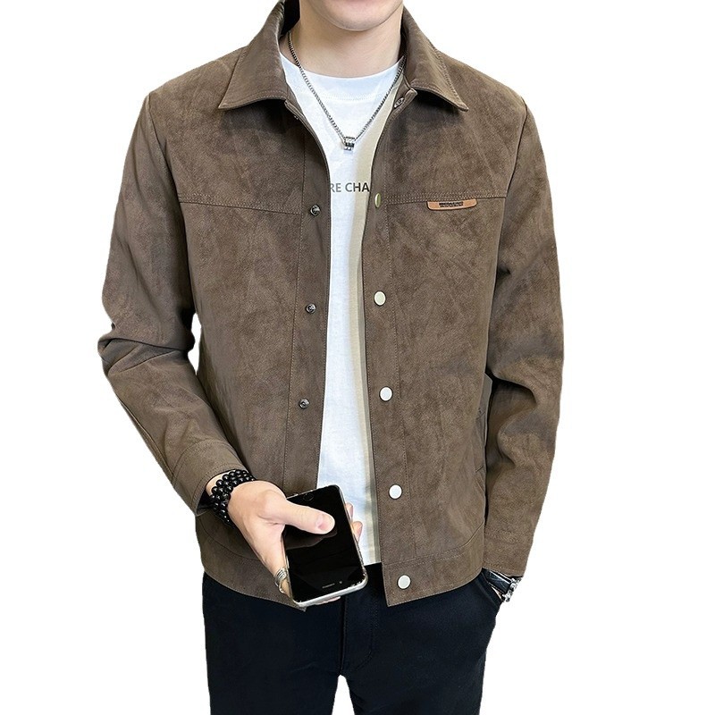 boy 2024 New Spring Suede Men's Versatile Short Coat Turn-Down Collar Casual Jacket Trendy Brand_voghion.com