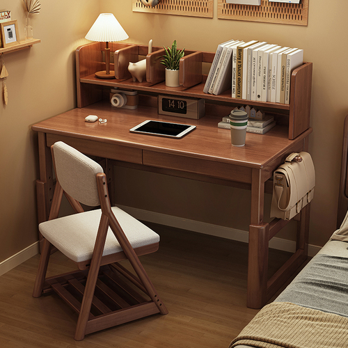 Solid wood desk, adjustable height children's study table, simple office desk, small-sized home desk for bedroom, student writing table