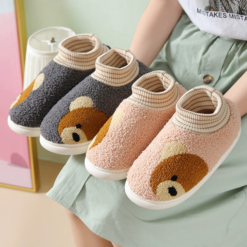 Хлопковые тапочки для женщин и мужчин, осенне-зимняя пара, милый домашний медведь, хлопковые тапочки, Сумка с вставками, теплые шерстяные плюшевые Тапочки