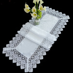 提花白色长方形绣花餐桌布 平角尖角桌旗 茶几布台布