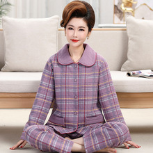一件代发秋冬季中老年女士纯棉夹层睡衣空气棉老人加厚加棉家居服