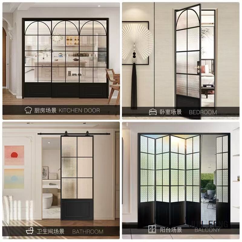 French-Style Retro Aluminum Alloy Bathroom Sliding Door, Vintage-Style Glass Door, Bathroom Door, Balcony Sliding Door