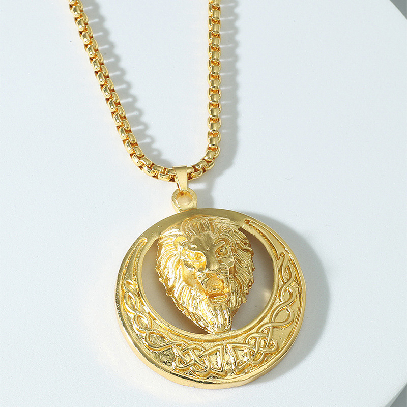 Fashion sun lion head pendant titanium steel necklace