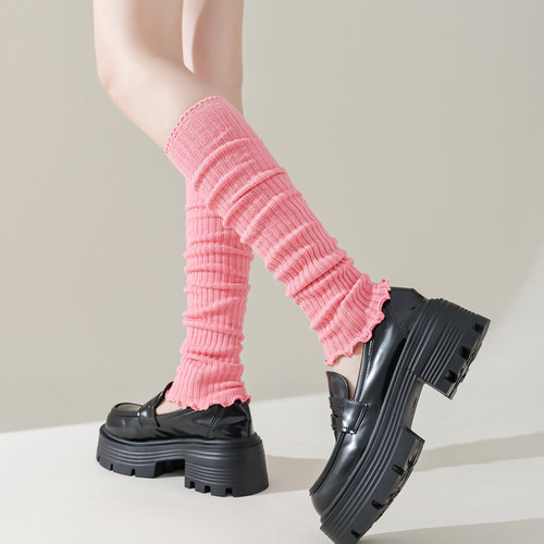 Pure cotton calf socks with vertical stripes of knitted leg covers to keep warm jk girls college style knee pads long pile boot covers socks