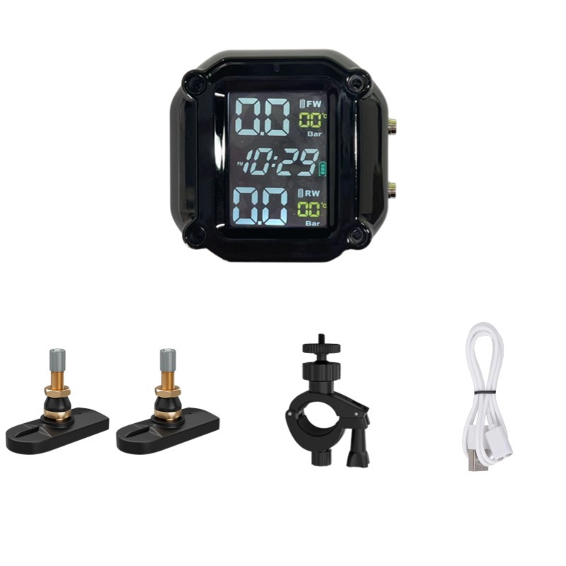 Motorcycle Tire Pressure Monitor with Internal and External Tire Pressure Clock, Digital Display, Color Screen, Electric Vehicle Tire Pressure Detection Tpms