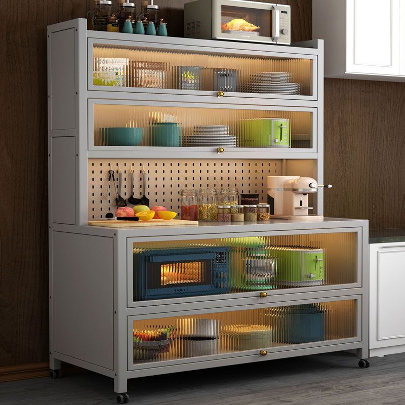 주방 바닥-문 저장 캐비닛 전자 레인지 쿠커 멀티 레이어 기능 저장 캐비닛 캐비닛이있는 식당 보관 캐비닛