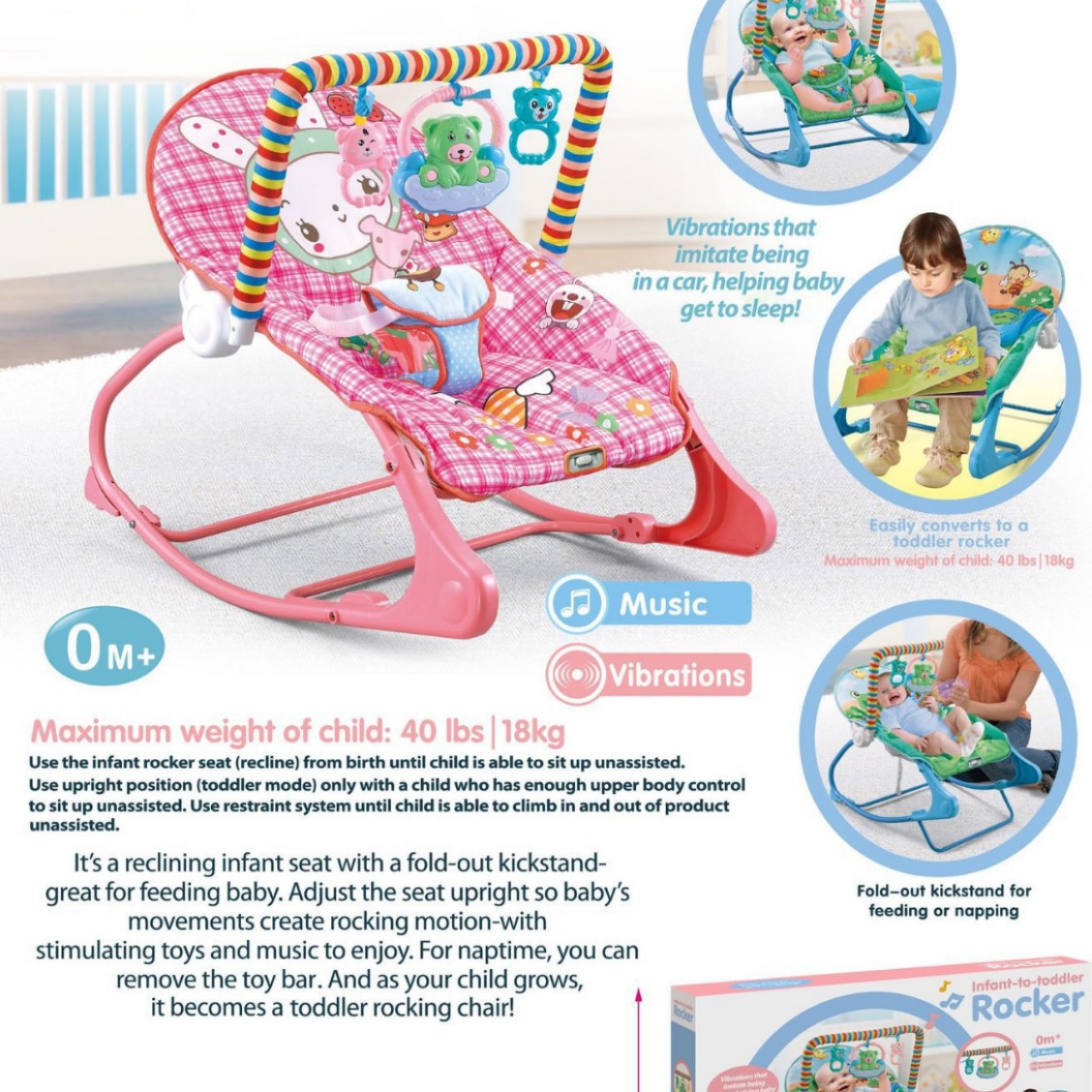 Cross-border Baby Rocking Chair Baby Rocking Bed Lightweight Foldable Music Children's Rocking Chair Coax Baby Recliner with Anti-mosquito Net