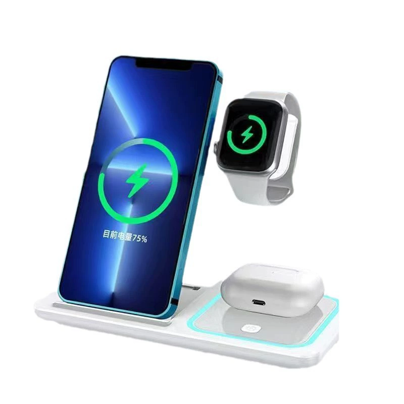 Универсальное беспроводное зарядное устройство для Apple и Samsung, с синхронизацией с телефоном, складные часы, три в одном