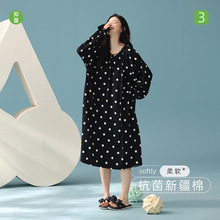 【抗菌新疆棉】复古波点秋季纯棉长袖睡裙可外穿蕾丝边女士家居服
