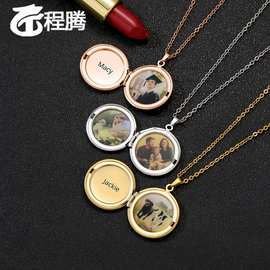亚马逊新款简约翻盖开合圆形可随意DIY图片文字项链小众设计项饰
