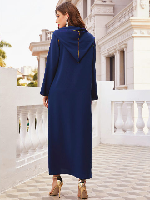 BA305 navy blue gold edge hand-sewn drilled hooded robe ABAYA Muslim Middle East Southeast Asia women's clothing