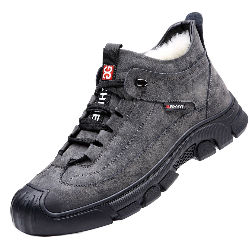 Zapatos de invierno de algodón acolchado de cuero genuino de los hombres de piel de lana integrada antideslizante a prueba de frío cálido forrado de lana engrosada botas de nieve del noreste de los hombres