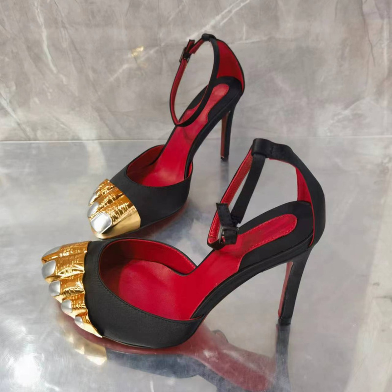 Transparent Gold Toe DIY Sandals for Women 2025 Summer New Stiletto Heel Buckle Wristband Export High Heels