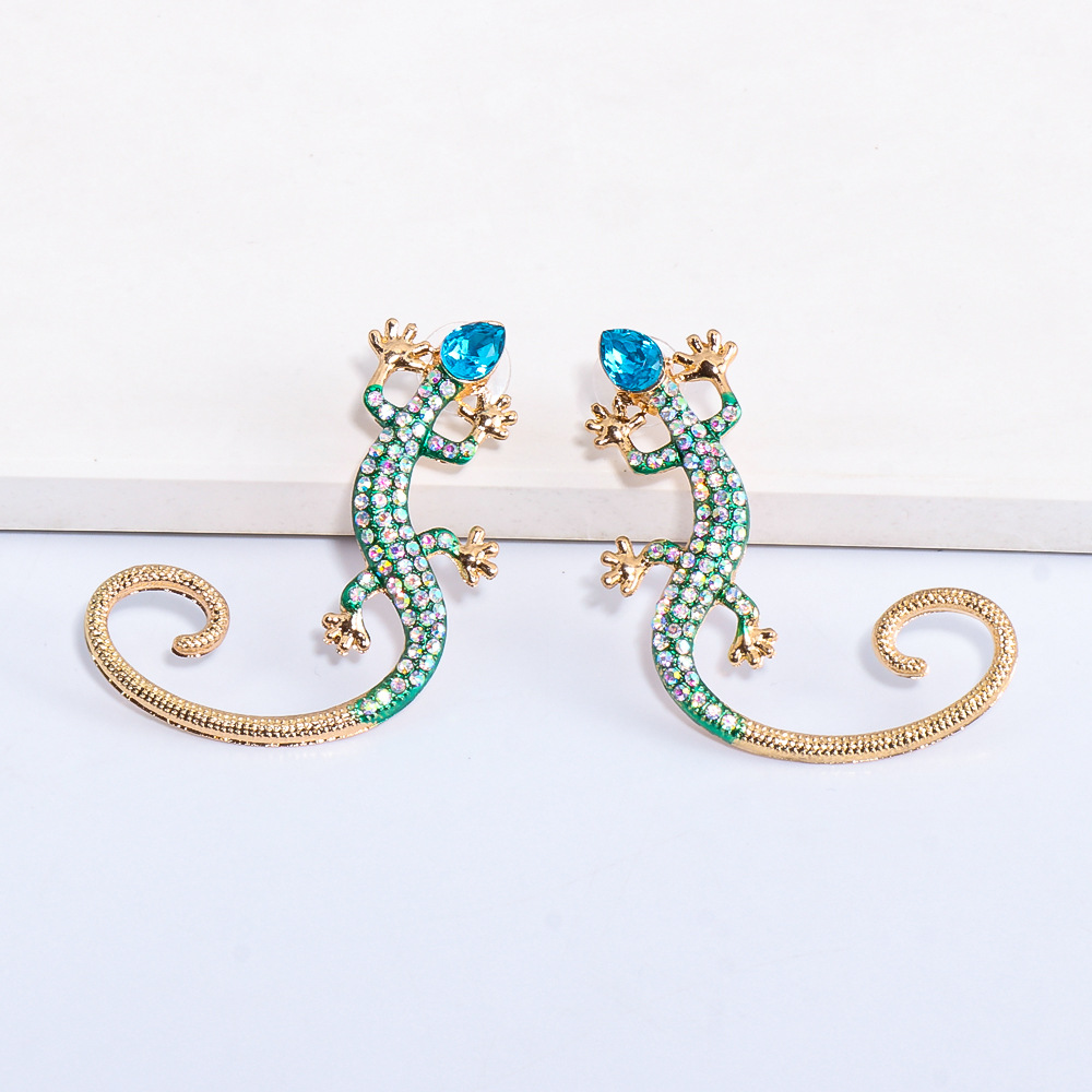 Nihaojewelry Jewelry Wholesale Fashion Color Diamond Lizard Animal Earrings display picture 3