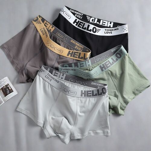 Fashion Underwear 2024 New Men's Antibacterial Letter Comfort Straight Leg Pant Youth Cotton Simple Four-Point Underwear