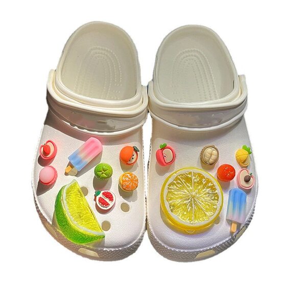 Summer New Green Orange Lemon 3D Fruit DIY Hole Shoes Decorative Shoe Buckle Small Fresh Accessories Detachable Shoe Buckle