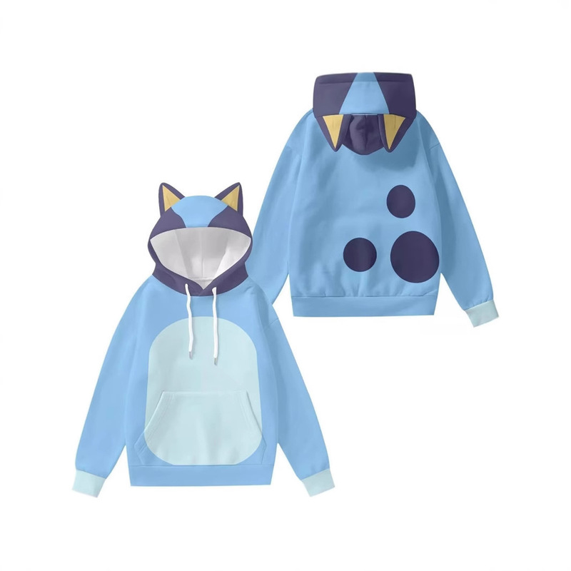 Bluey Anime Hooded Sweatshirt with Ears European and American Owl Magic Club 3D Printed Ear Double-Layer Hooded Sweatshirt