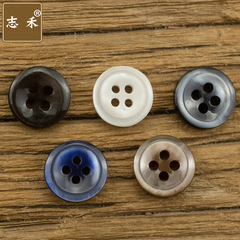 Lustrous edge embossed black, grey, coffee, brown, shell-like imitation polo shirt with resin buttons, deep blue buttons