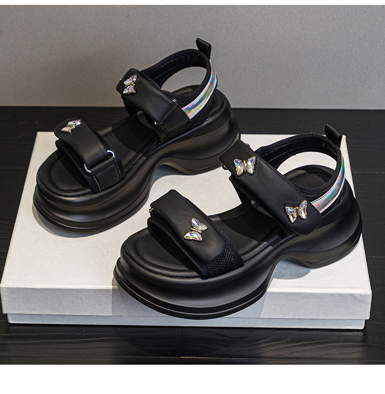 Dép sandal nữ quai chữ V đế dày 5 cm, phong cách thể thao, dán Velcro, phù hợp đi chơi ngoài trời hè 2026 — M2605 đen, M 2605m Màu sắc chi tiết 21