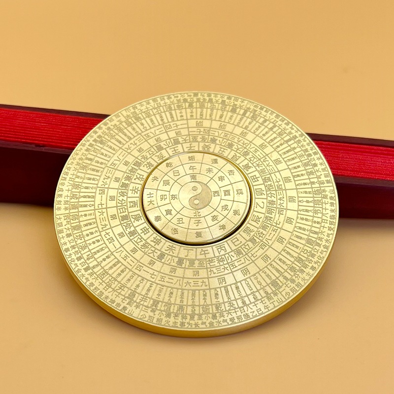 黄铜复古实心罗盘转转手把件客厅桌面摆件实心铜招财指尖陀螺