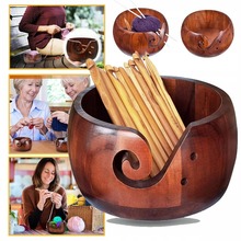 亚马逊热销木质毛线碗日式纺织编织毛线碗收纳工具带孔置物碗