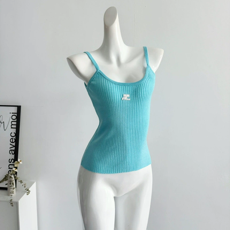 Летняя женская майка с вышивкой допамина, внутренняя трикотажная верхняя одежда, утягивающий базовый топ из ледяного шелка