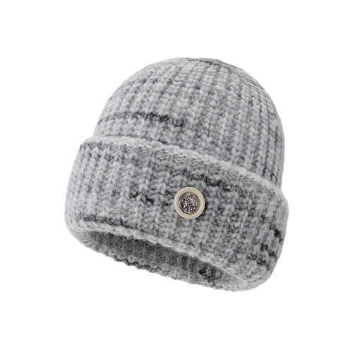 Gradient Striped Knitted Hat Autumn/Winter Colorful Woolen Hat Ear Warm Hat Warm Large Brim Cold Hat Face Slimming Overhead Hat