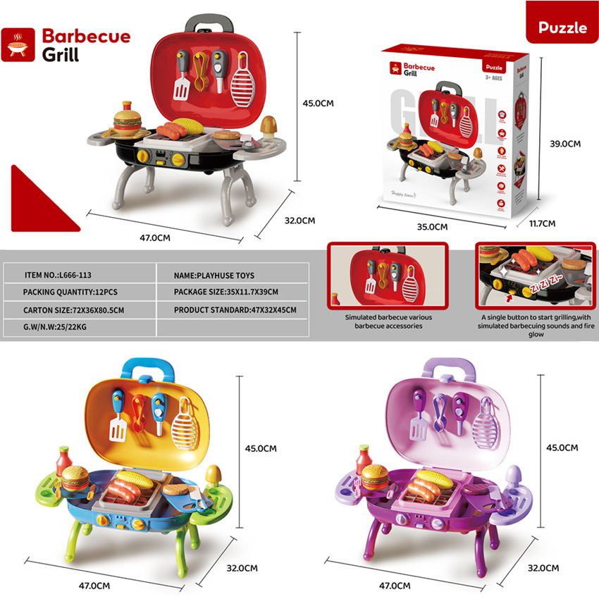 Transfronterizos Niños Simulación al aire libre Mesa de barbacoa Kit de cocina BBQ hamburguesas perros calientes juguetes de barbacoa