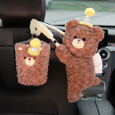 hanging on the side of the – Car tissue box/set - hat-wearing-bear-tissue-box-trash-can