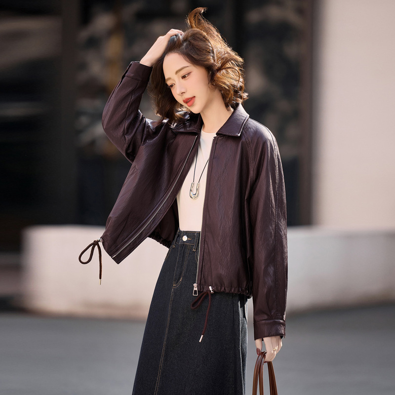 Genuine Sheepskin Leather Jacket for Women 2026 New Fashionable Turn-Down Collar Loose Leather Coat Stylish Versatile Biker Jacket Genuine Sheepskin Leather Jacket for Women 2026 New Fashionable Turn-Down Collar Loose Leather Coat Stylish Versatile Biker Jacket