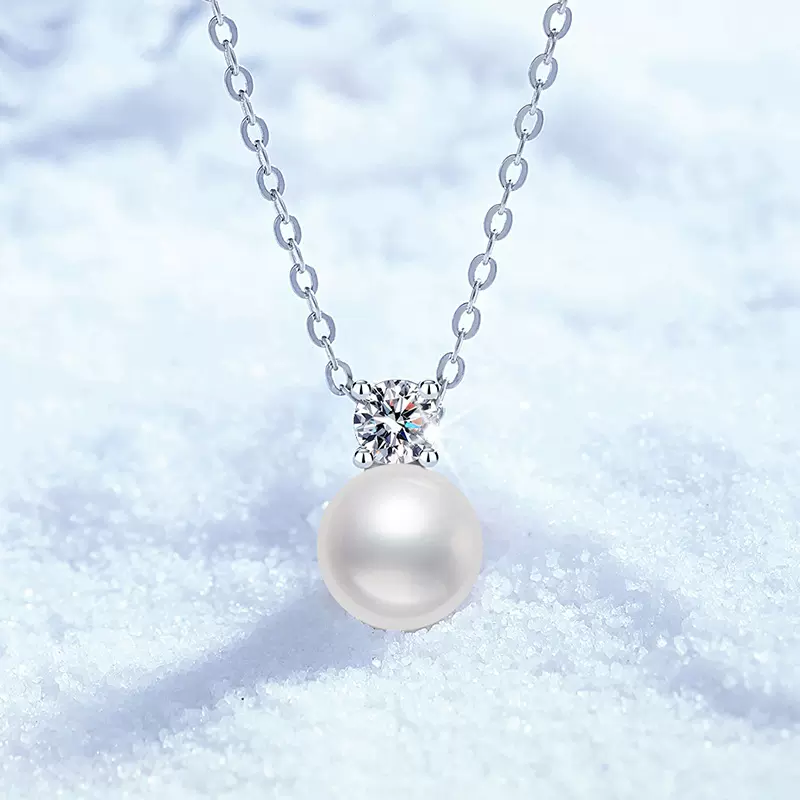 s925纯银项链正品天然淡水珍珠强光圆简约气质30分莫桑石项链批发