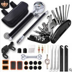 Bicycle Repair Combination Tool Set, Bike Maintenance Kit, Mountain and Road Bike, includes Tire Repair Tool with Pump