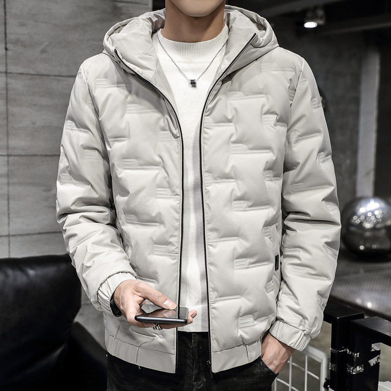 Vêtements pour hommes Veste d'hiver en coton pour hommes avec capuche, fine et fine, légère, courte et à la mode, veste chaude en coton pour hommes_voghion.com