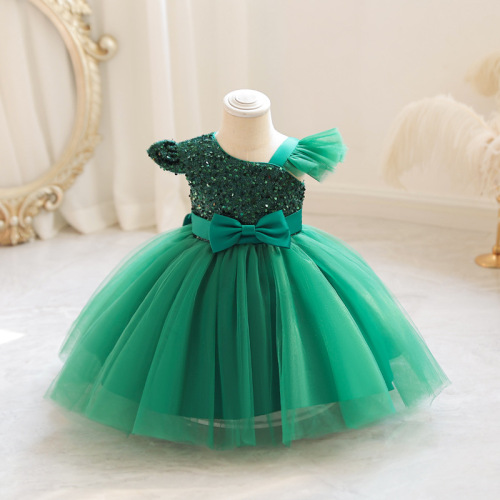 High-end girls' dress for runway shows—princess-style dress, 2024 new arrival, puffy tulle skirt for little girls, children's birthday and first-birthday dresses.
