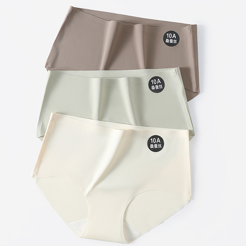 Long Crotch Ice Silk Underwear Women's 10A Mulberry Silk Bottom Crotch Bag Hip Girl's Skin-Friendly Breathable Mid-Waist Triangle Underwear