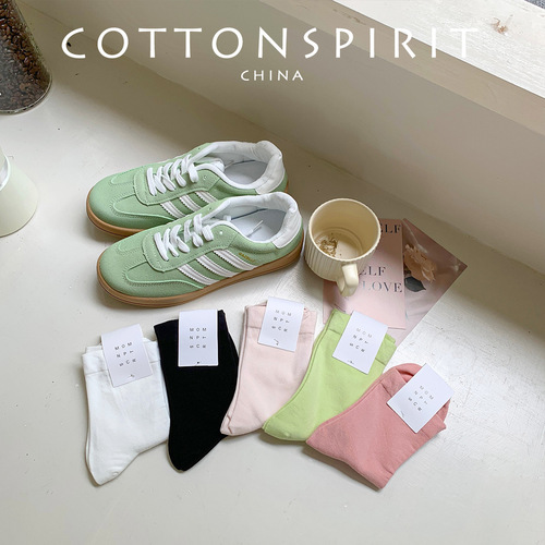 White Flat Pile Cotton Baby Girl Summer Monsoon Socks, Plain Color Japanese JK Style Boneless Mid-Calf Socks