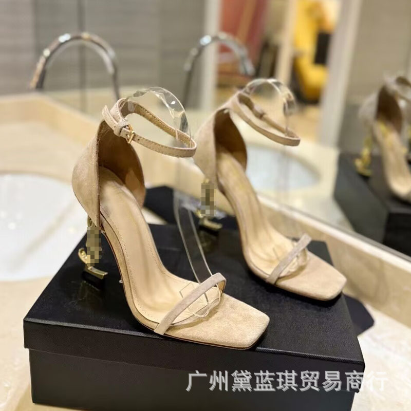 YS同風夏ネットセレブ気質セクシースティレットハイヒール万能オープントゥ本革ワンストラップサンダル婦人靴|undefined
