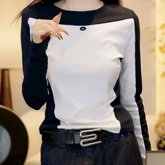 一件代发直播爆款打底衫2025秋季新款时尚长袖T恤女百搭拼色上衣