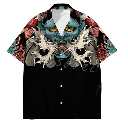 Comercio exterior transfronterizo de los hombres primavera europea y americana nueva solapa impresa en 3D manga corta a rayas retro camisa casual hombres al por mayor