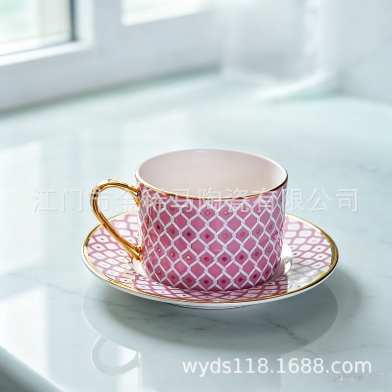 Star Bone China Gold-Plated Coffee Cup and Saucer Set for Hotel and Restaurant Afternoon Tea, Wholesale Luxury Retro Style