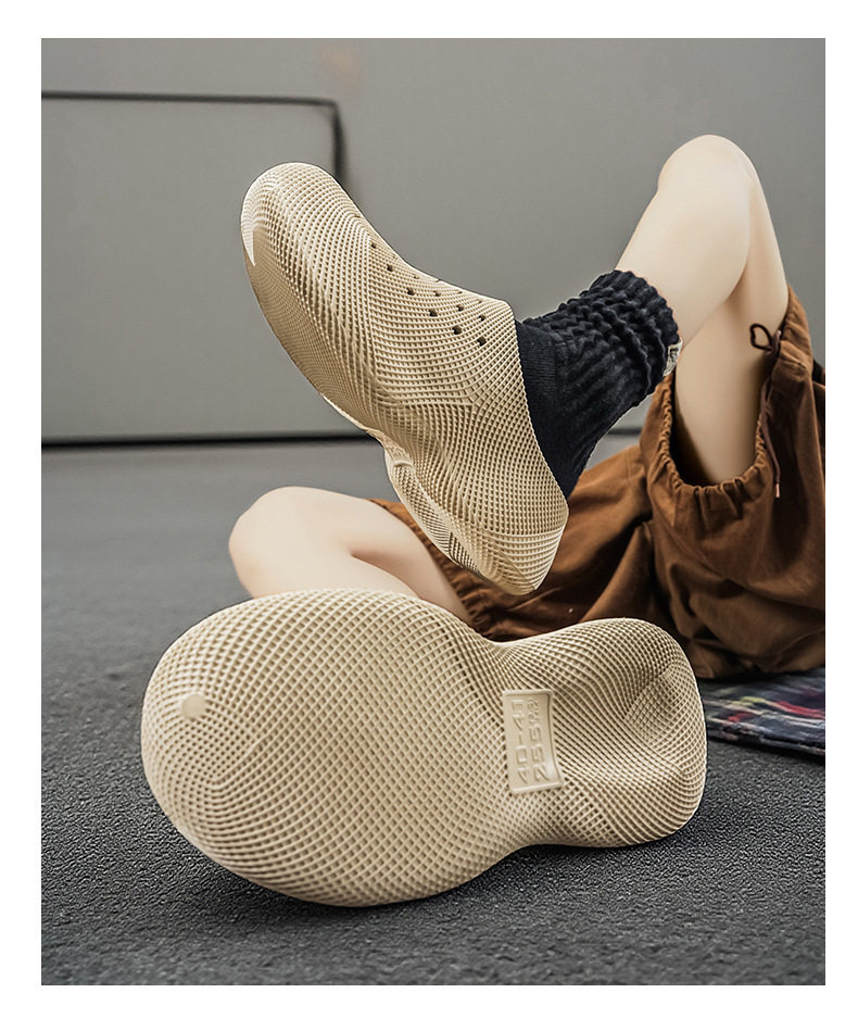 Dép bít mũi đế dày in 3D thoáng khí chống trượt đi ngoài trời — Màu kaki, màu đen chi tiết 11