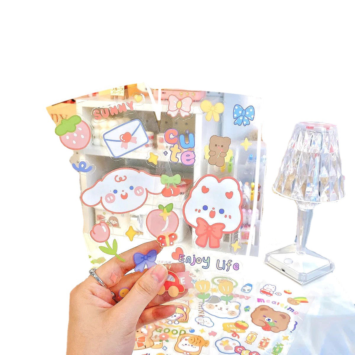 Pegatinas de bricolaje de dibujos animados transparente tridimensional al por mayor suministros de papelería traje de color pegatinas de estudiante estilo coreano pegatinas de sellado ins